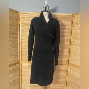 Athleta Black Cowl Neck 92% Organic Cotton/8% Wool  Sweater Dress S or M